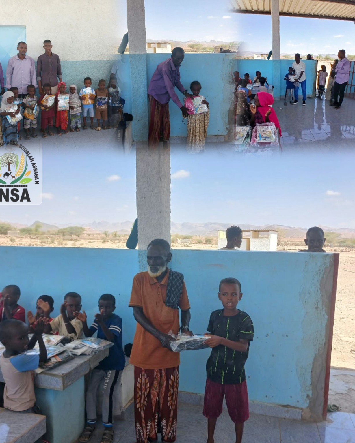 Moments de la distribution de kits scolaires et d’habits aux élèves d’Assasan